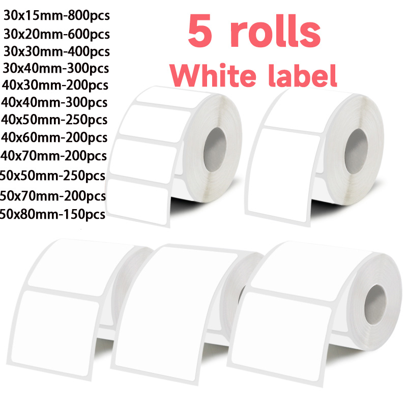 Commercial Printer - 5 rollos de etiquetas adhesivas blancas,